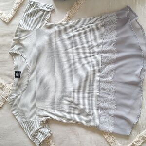 Bobeau Gray and White Striped Top
